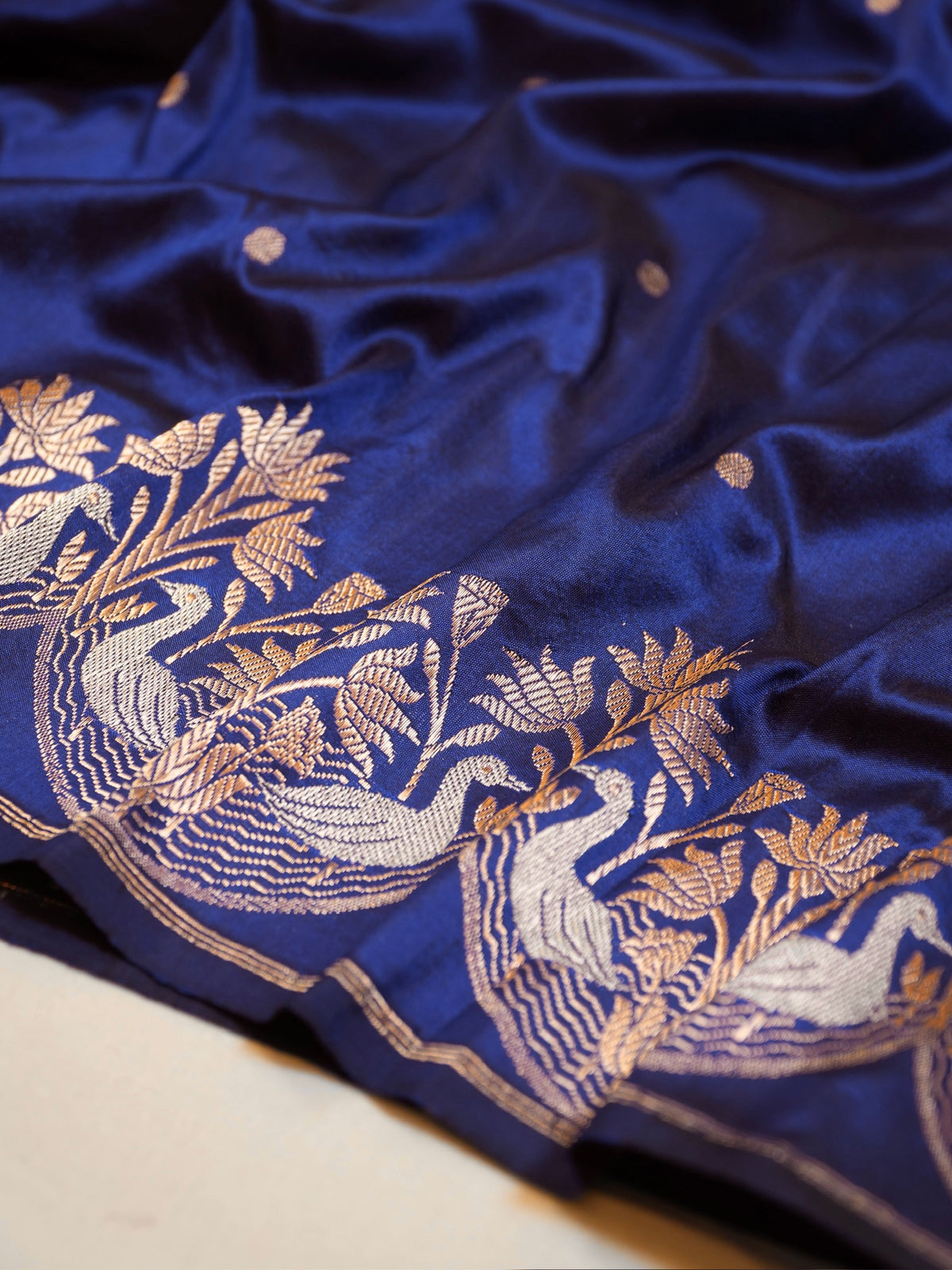 Royal Blue 100% Pure Katan Handwoven Silk Saree with Zari Work