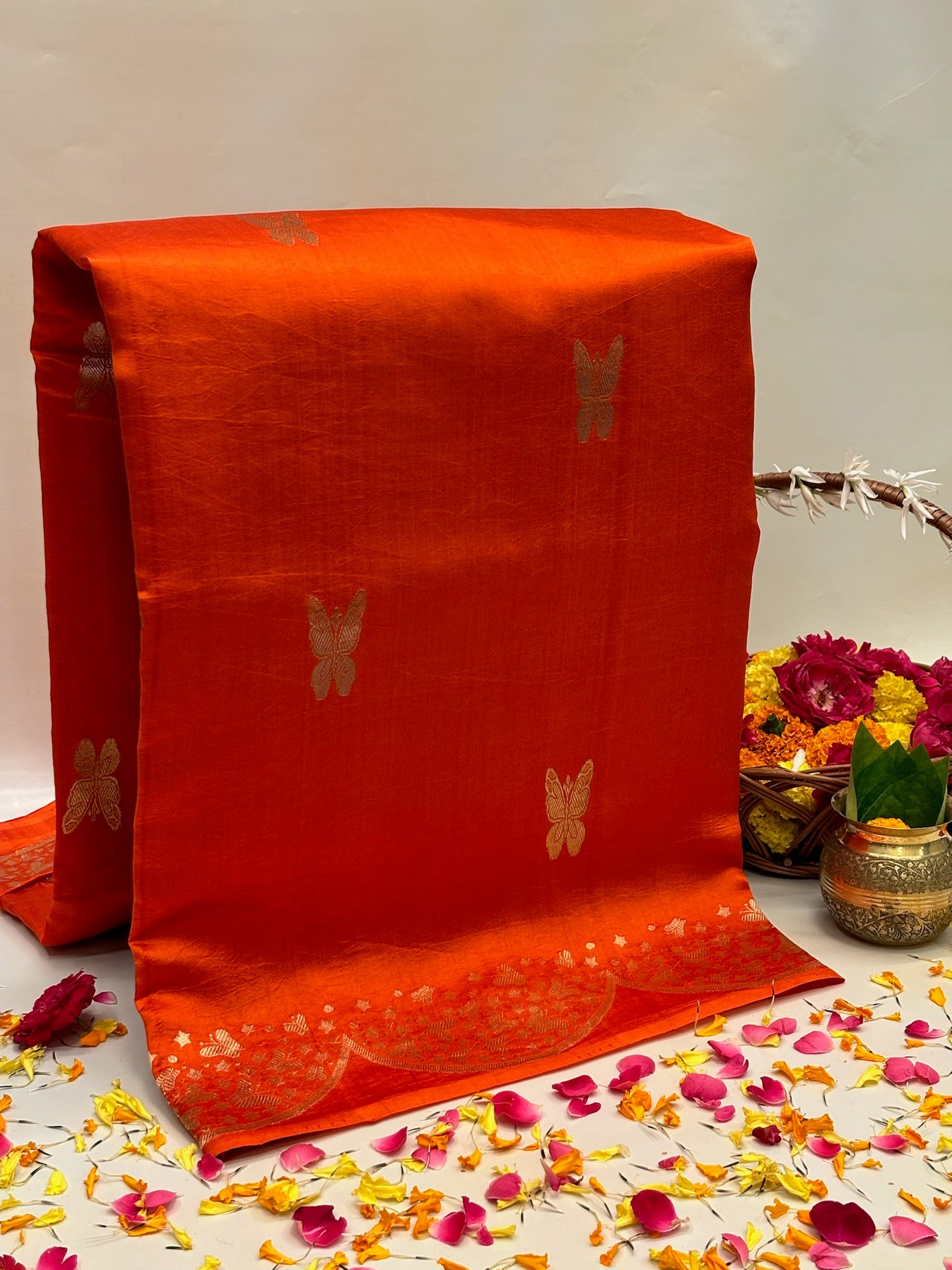 Orange Premium Banarasi Soft Silk Saree – 100% Handwoven | Elegant & Timeless Design