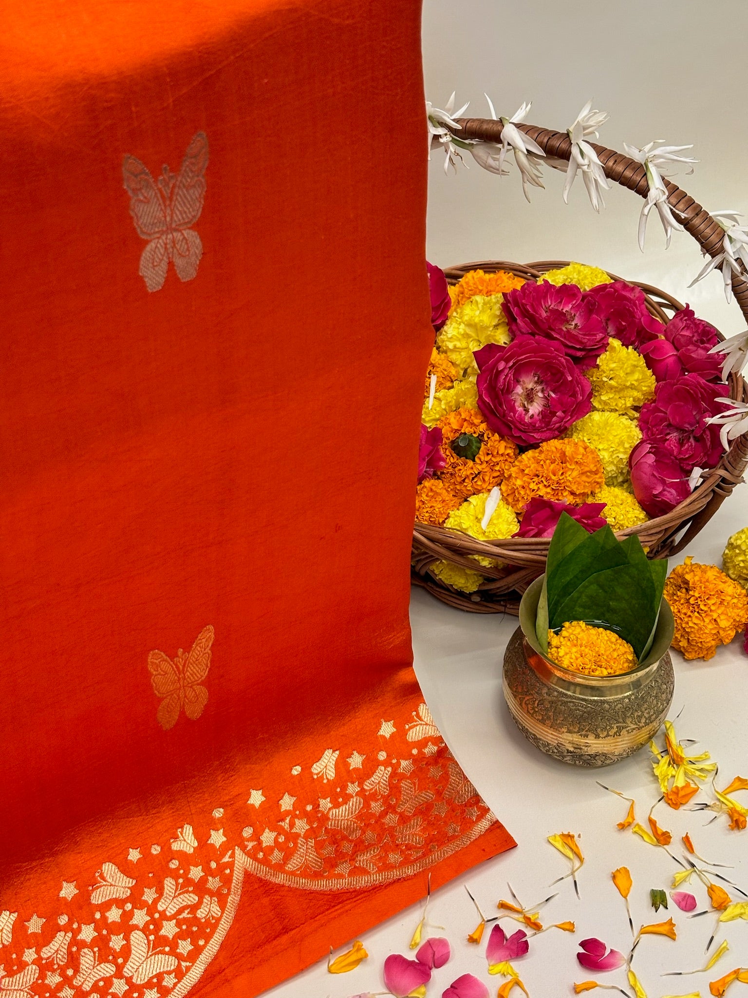 Orange Premium Banarasi Soft Silk Saree – 100% Handwoven | Elegant & Timeless Design