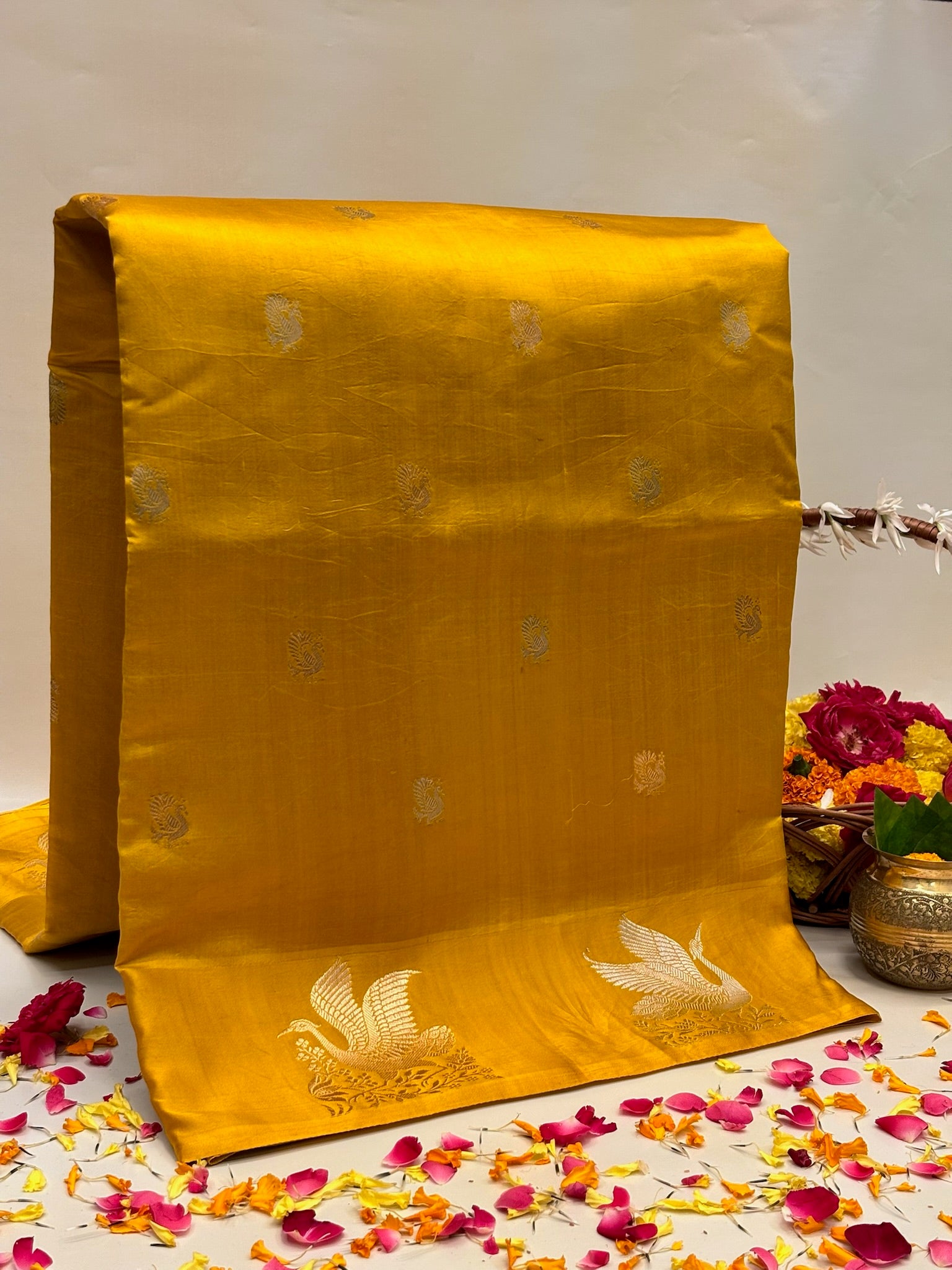 Yellow Premium Banarasi Soft Silk Saree – 100% Handwoven | Elegant & Timeless Design