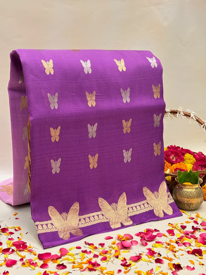 Lavender Premium Banarasi Kora Organza Silk Saree – 100% Handwoven | Elegant & Timeless Design