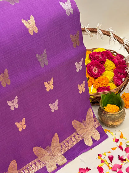 Lavender Premium Banarasi Kora Organza Silk Saree – 100% Handwoven | Elegant & Timeless Design