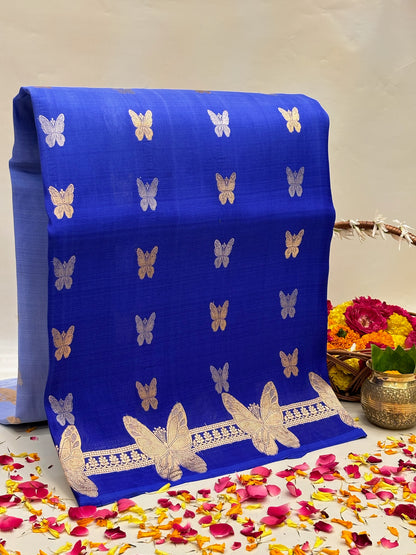 Royal Blue Premium Banarasi Kora Organza Silk Saree – 100% Handwoven | Elegant & Timeless Design