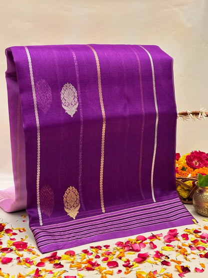 Lavender Premium Banarasi Kora Organza Silk Saree – 100% Handwoven | Elegant & Timeless Design