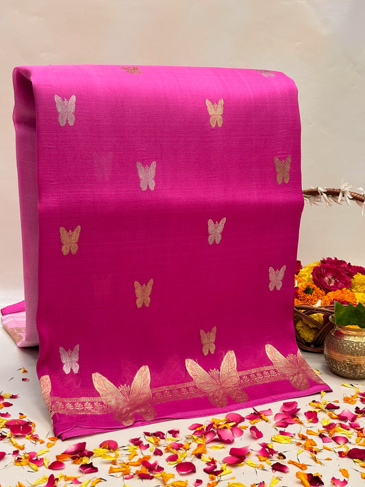 Pink Premium Banarasi Kora Organza Silk Saree – 100% Handwoven | Elegant & Timeless Design