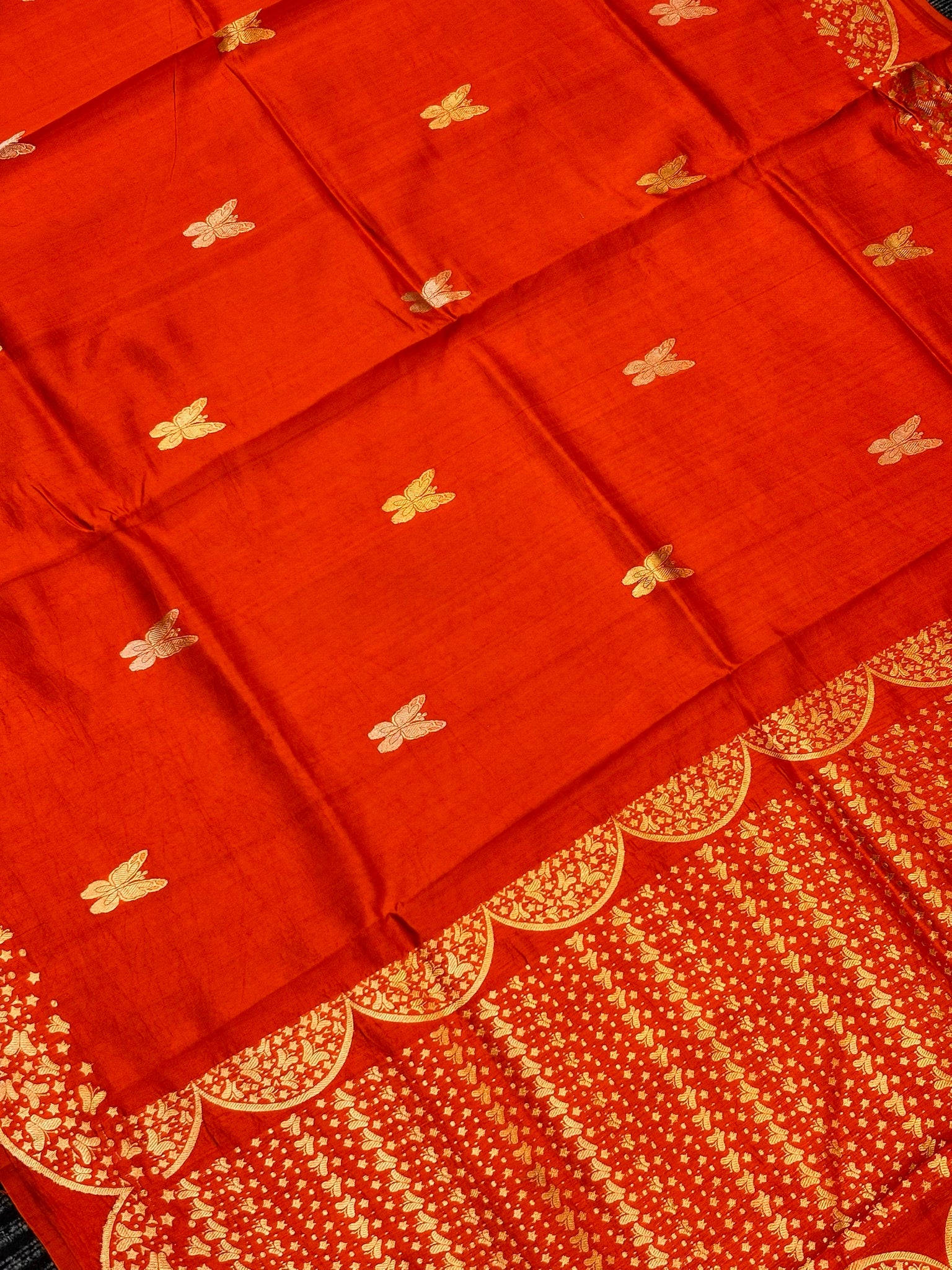 Orange Premium Banarasi Soft Silk Saree – 100% Handwoven | Elegant & Timeless Design