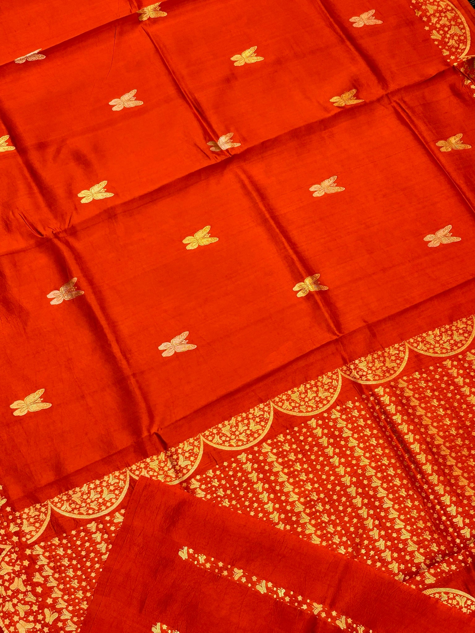 Orange Premium Banarasi Soft Silk Saree – 100% Handwoven | Elegant & Timeless Design