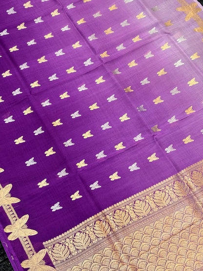 Lavender Premium Banarasi Kora Organza Silk Saree – 100% Handwoven | Elegant & Timeless Design