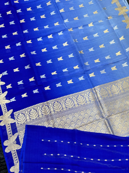 Royal Blue Premium Banarasi Kora Organza Silk Saree – 100% Handwoven | Elegant & Timeless Design