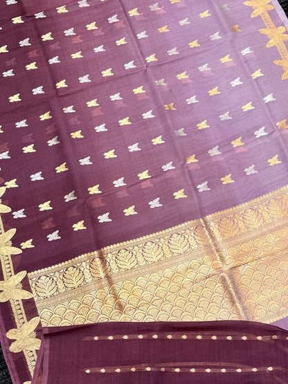 Mauve Premium Banarasi Kora Organza Silk Saree – 100% Handwoven | Elegant & Timeless Design