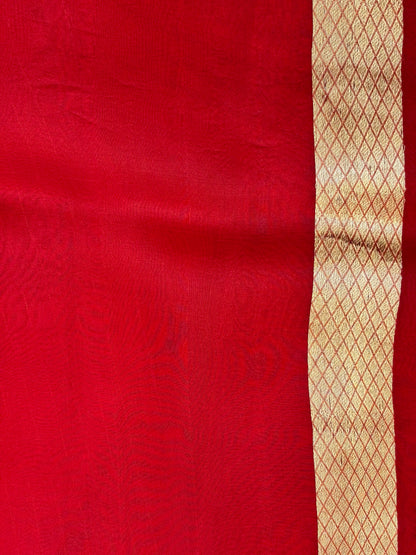 Red Premium Banarasi Kora Organza Silk Saree – 100% Handwoven | Elegant & Timeless Design