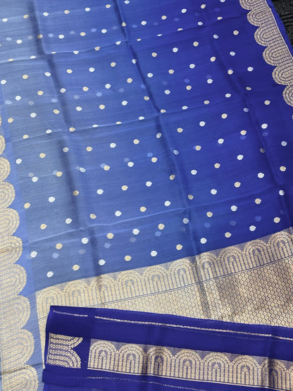 Blue Premium Banarasi Kora Organza Silk Saree – 100% Handwoven | Elegant & Timeless Design