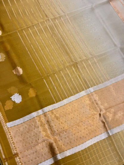 Musterd Yellow Premium Banarasi Kora Organza Silk Saree – 100% Handwoven | Elegant & Timeless Design