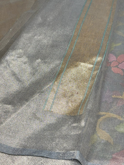 Pure Real Zari Tissue Jamdani Saree – Handwoven Luxury Floral Design with Rich Metallic Finish