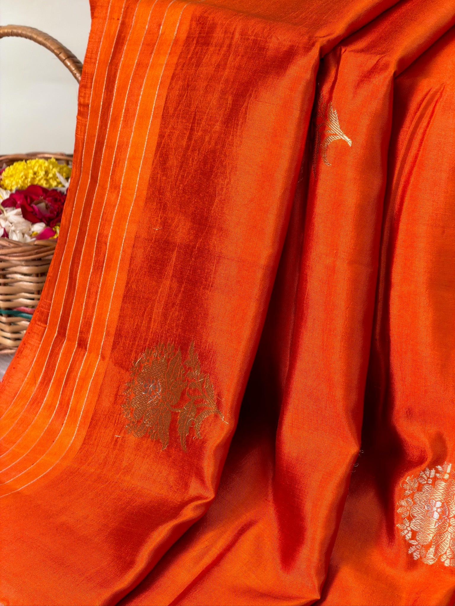 Orange Purple Banarasi Pure Soft Silk Saree