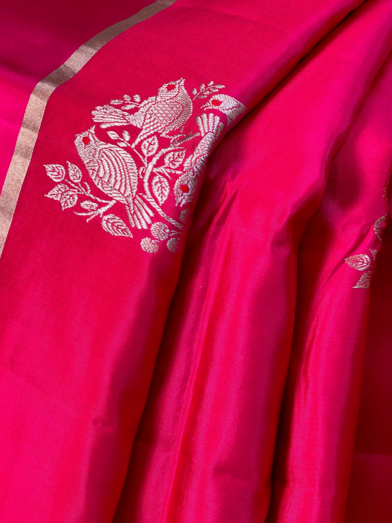Rani Pink 100% Pure Soft Katan Silk Handwoven Saree