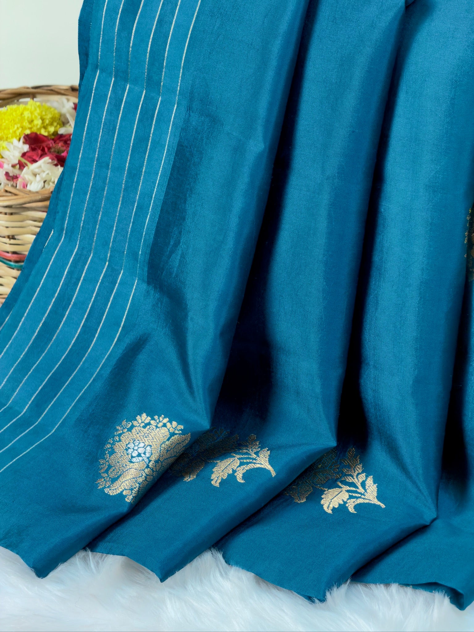 Teal Blue 100% Pure Soft Katan Silk Handwoven Saree