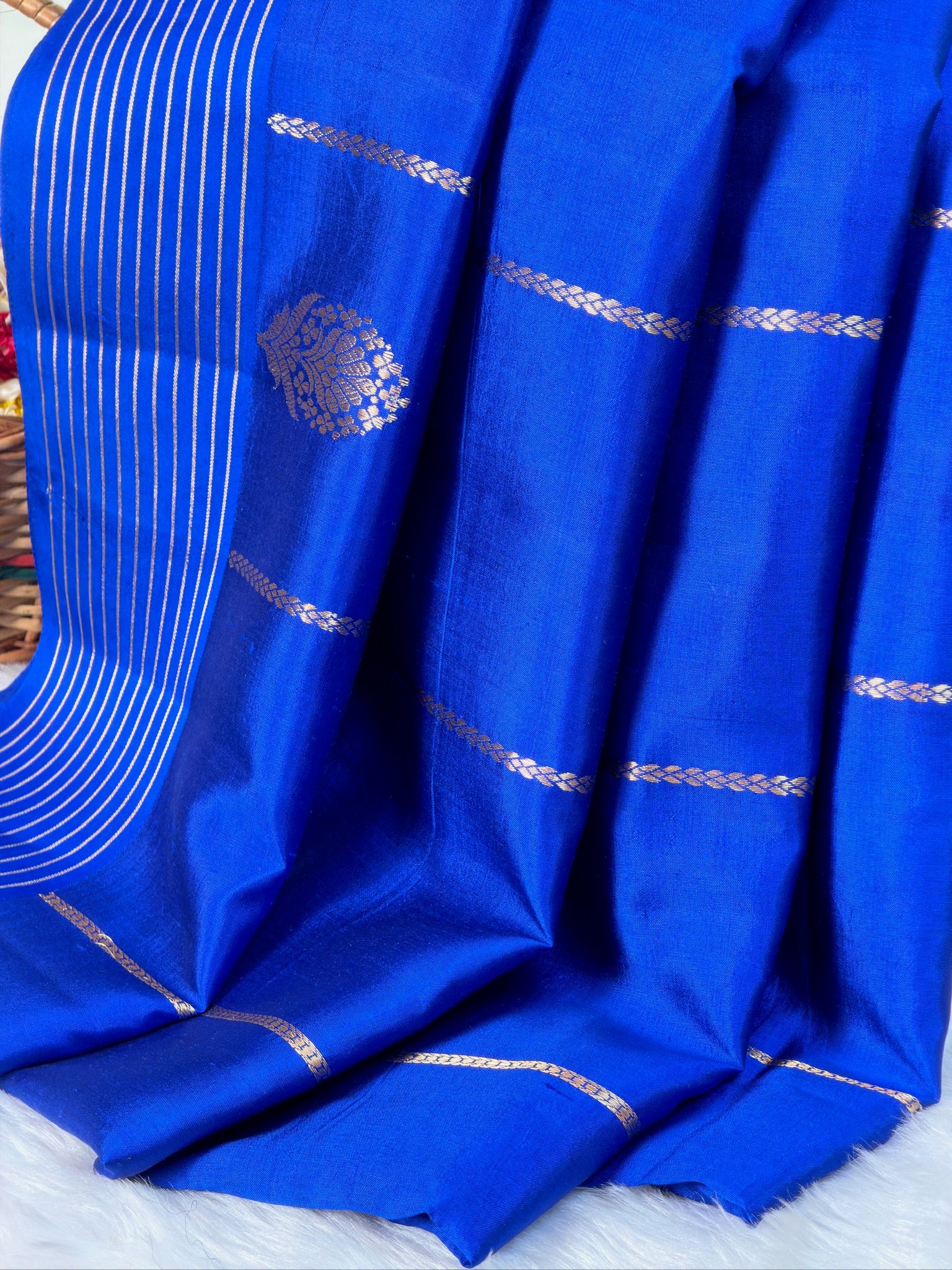 Royal Blue 100% Pure Soft Katan Silk Handwoven Saree