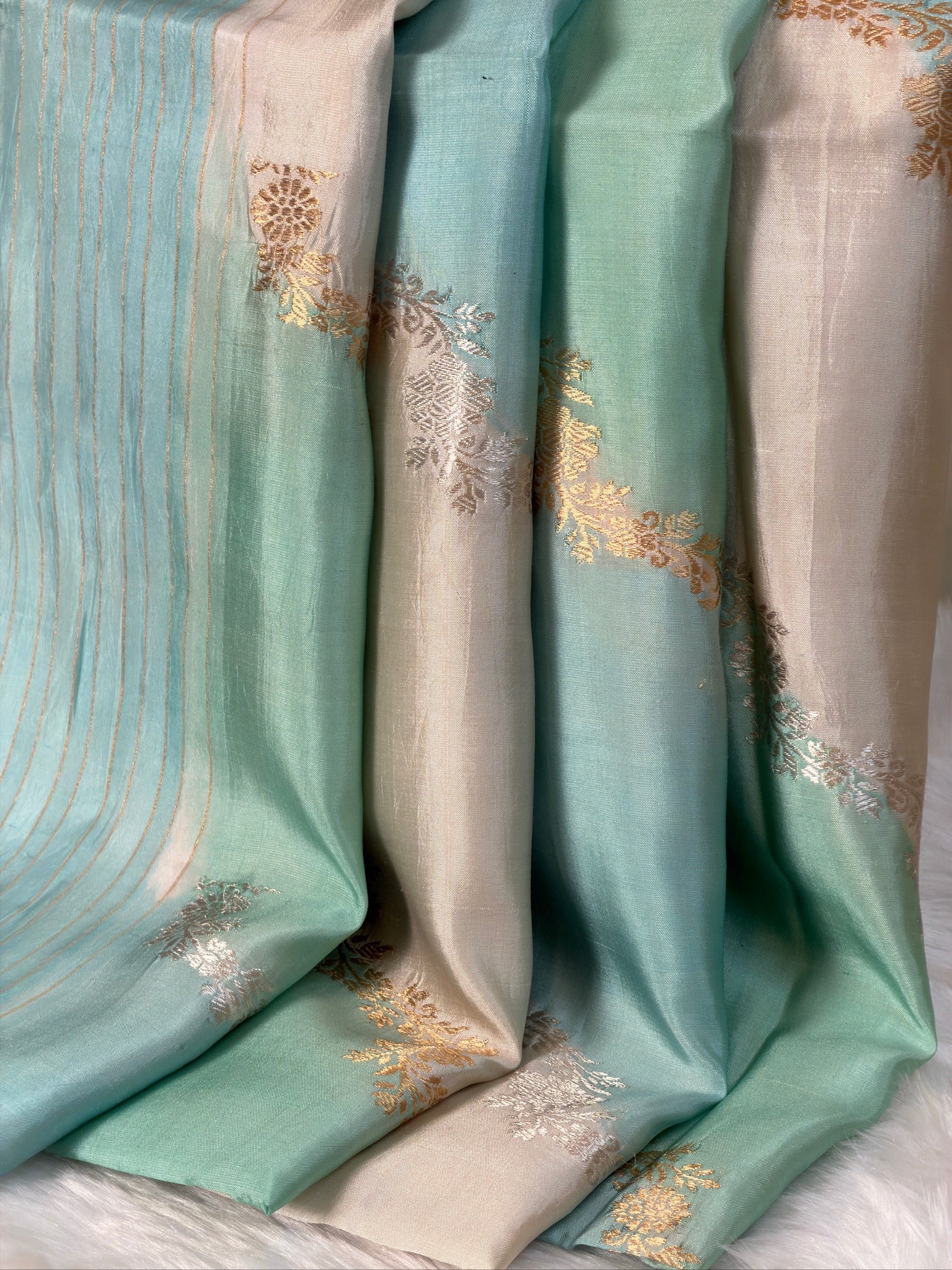 Sea Blue 100% Pure Soft Katan Silk Handwoven Saree