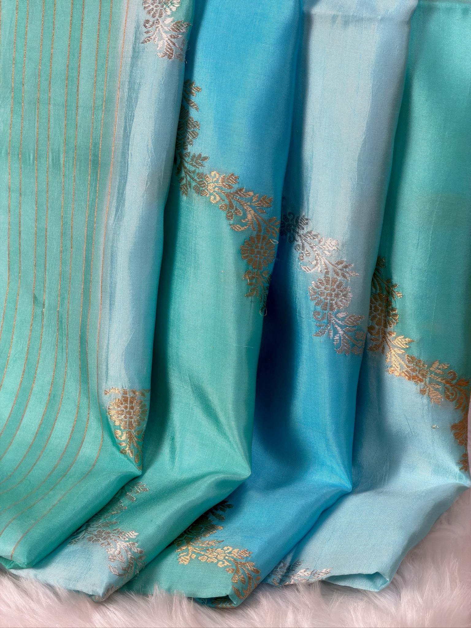 Blue 100% Pure Soft Katan Silk Handwoven Saree