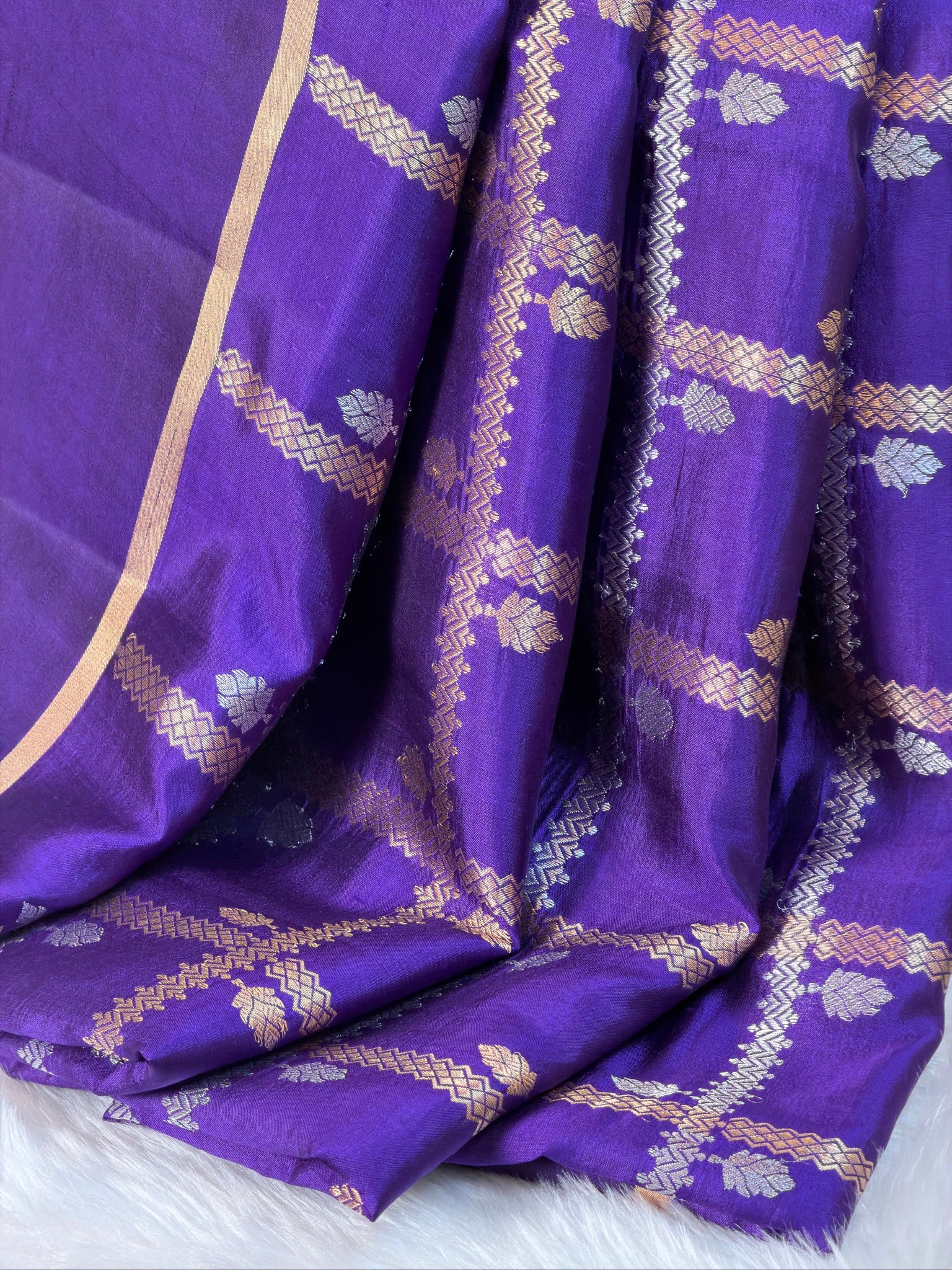 Purple 100% Pure Soft Katan Silk Handwoven Saree