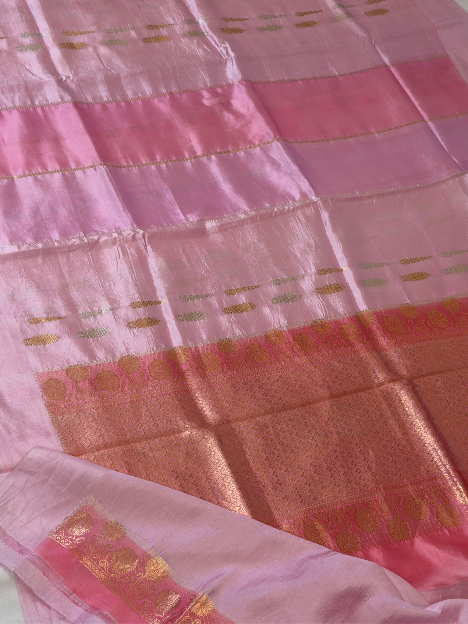 Pink 100% Pure Soft Katan Silk Handwoven Saree