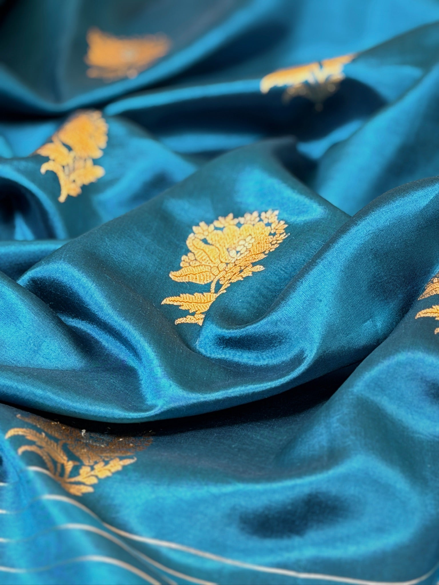 Teal Blue 100% Pure Soft Katan Silk Handwoven Saree
