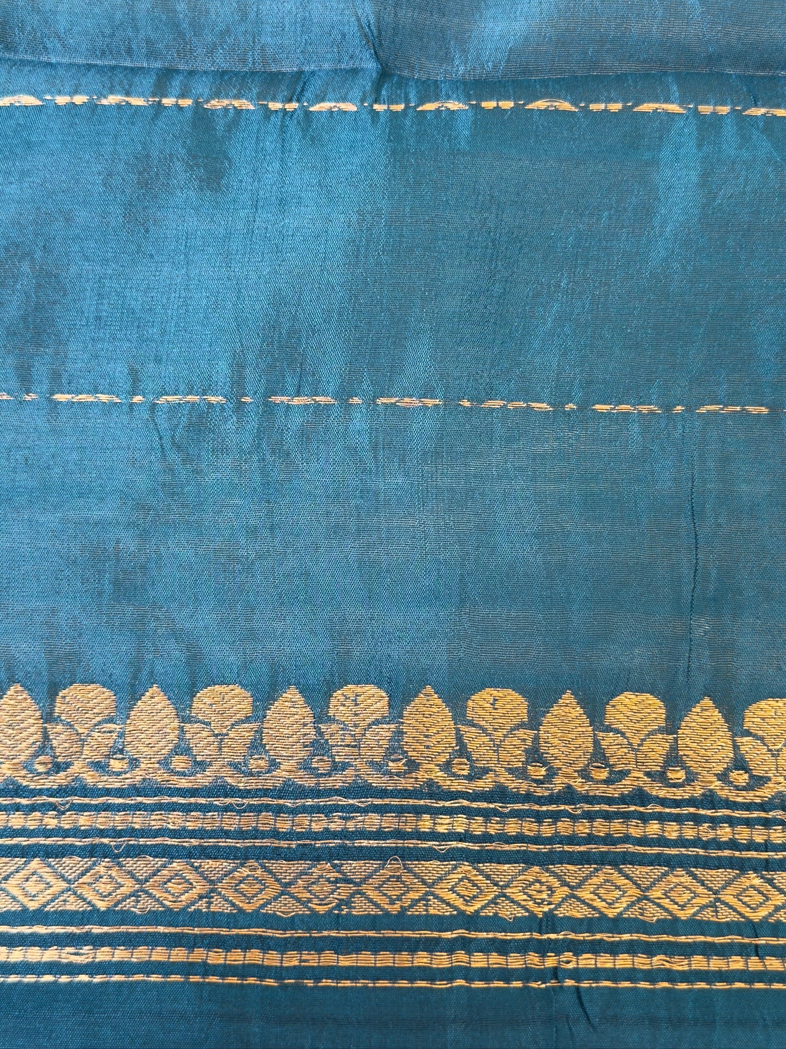Teal Blue 100% Pure Soft Katan Silk Handwoven Saree