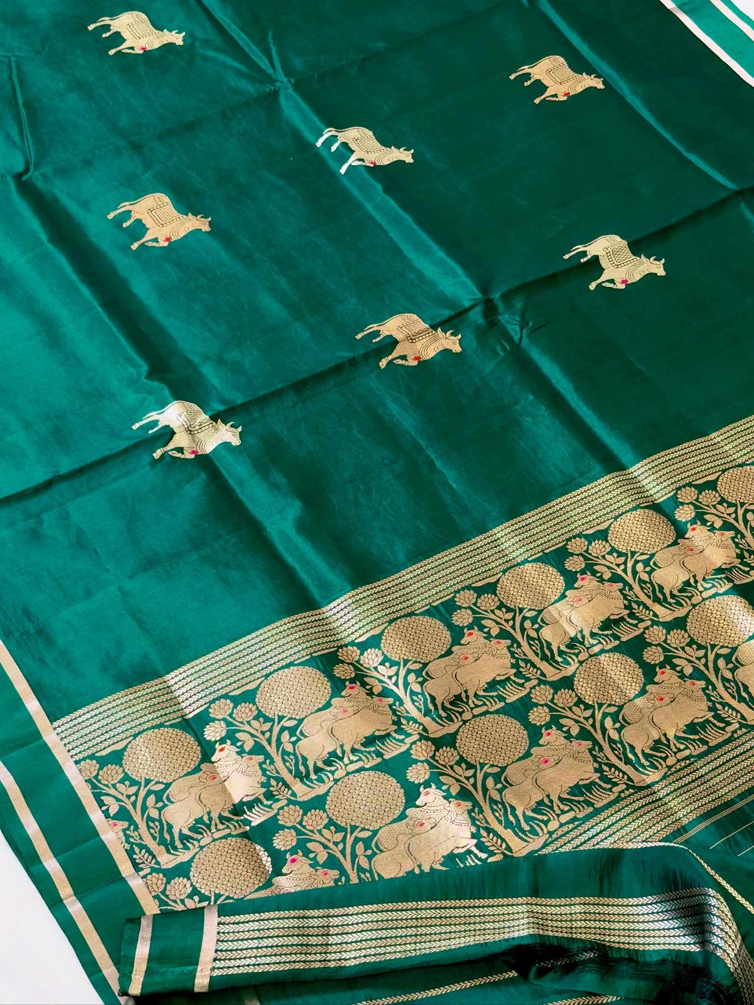 Bottle Green 100% Pure Soft Katan Silk Handwoven Saree