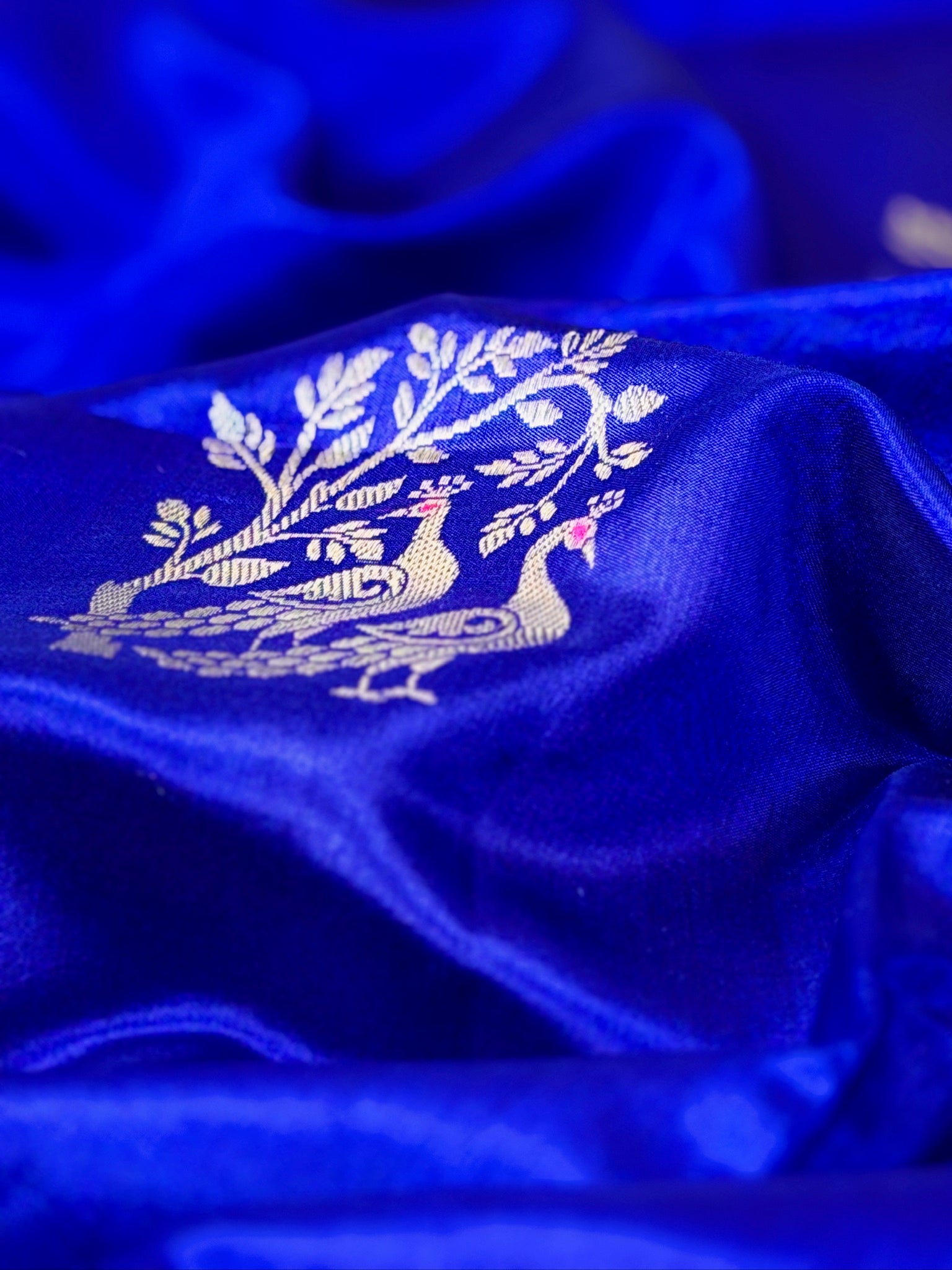 Royal Blue 100% Pure Soft Katan Silk Handwoven Saree