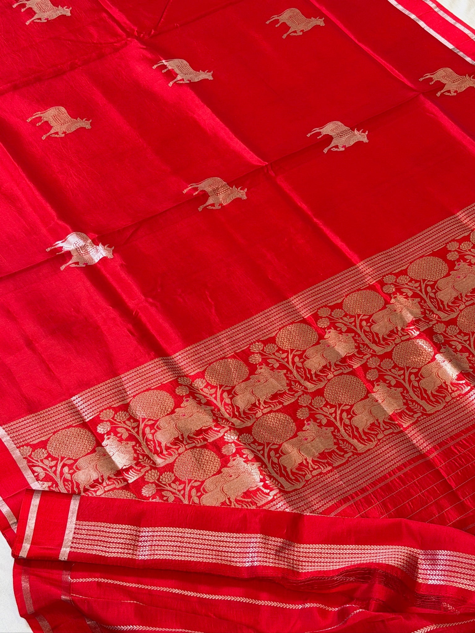 Red 100% Pure Soft Katan Silk Handwoven Saree