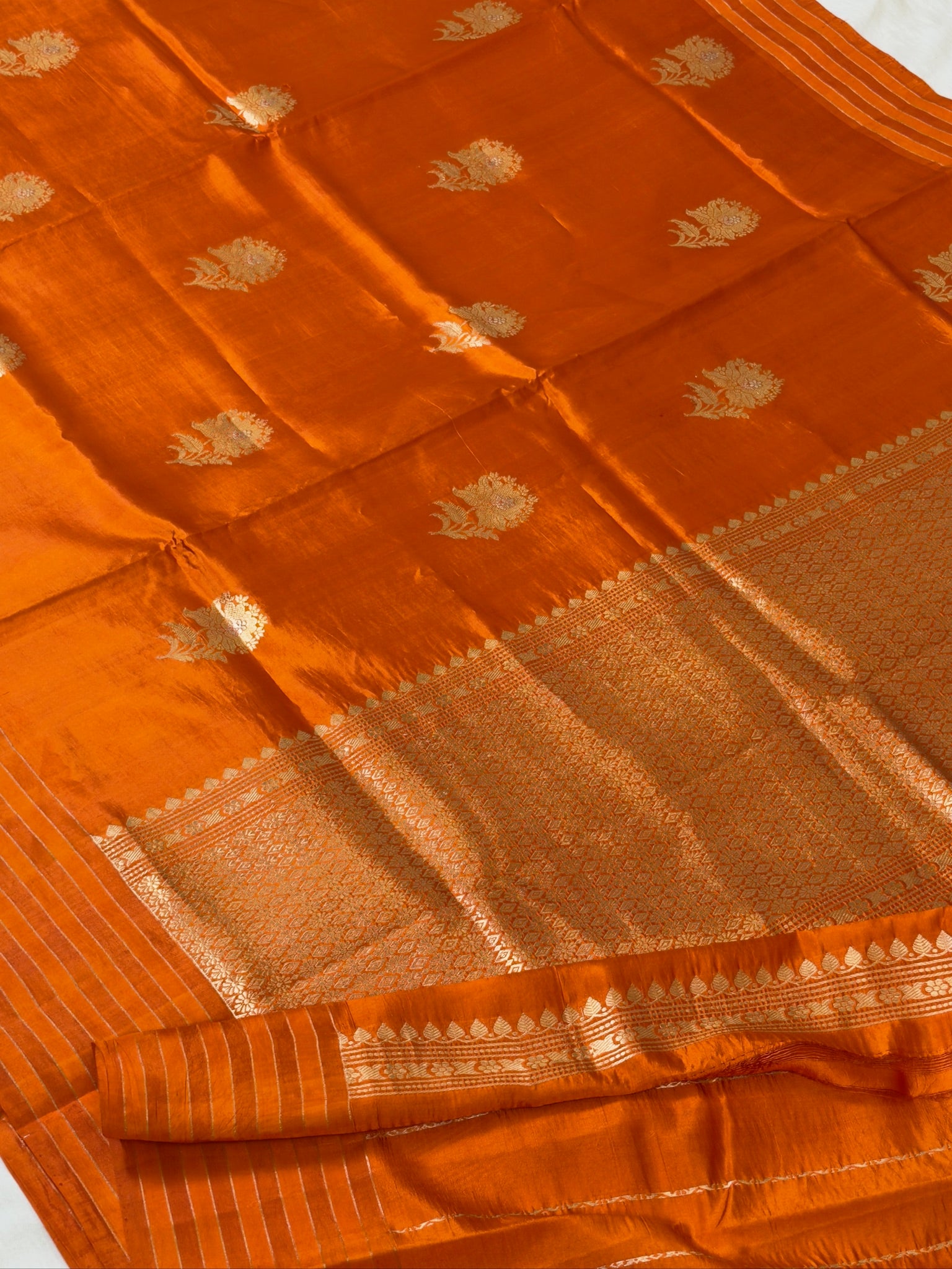 Orange Purple Banarasi Pure Soft Silk Saree