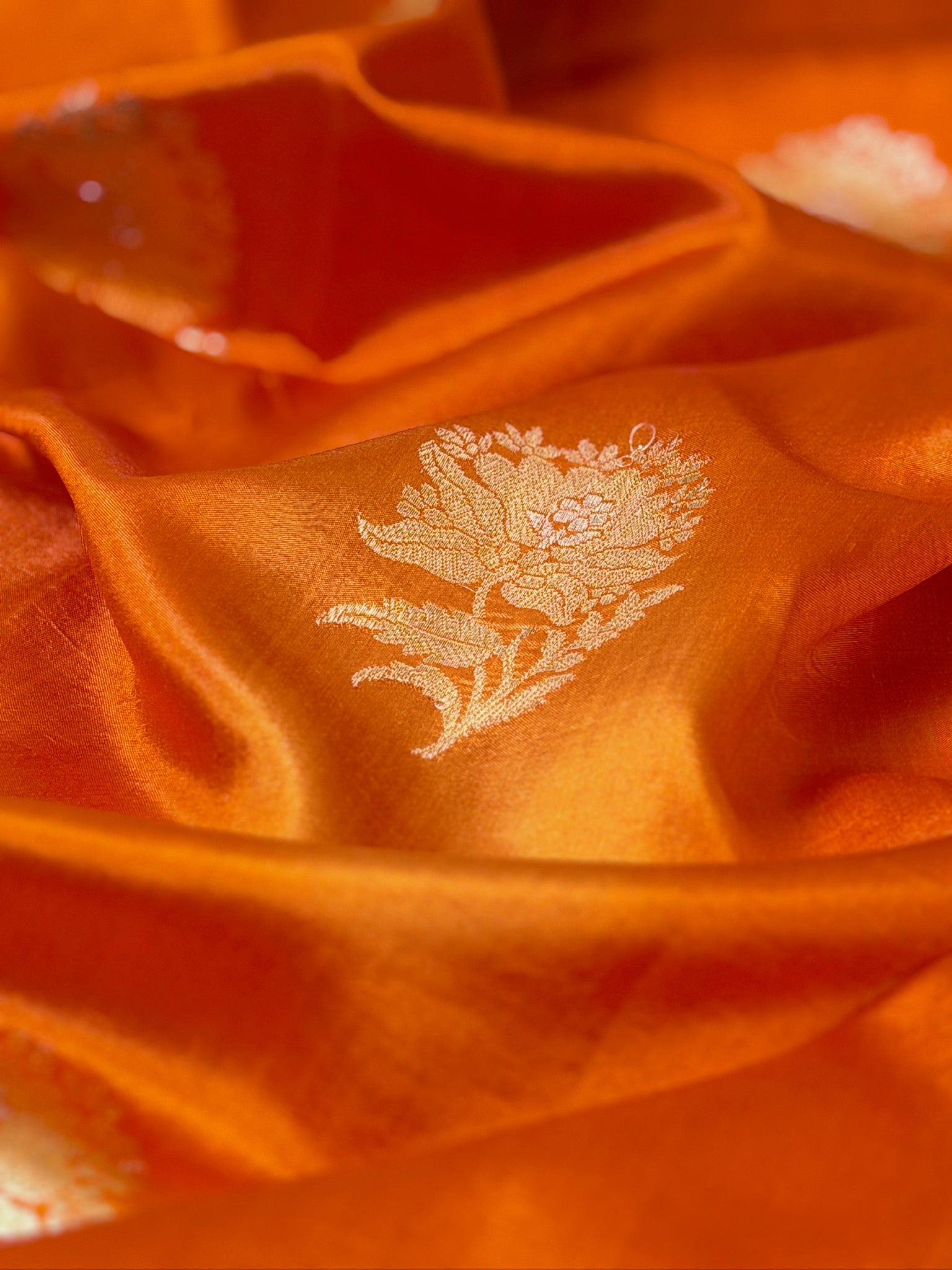 Orange Purple Banarasi Pure Soft Silk Saree