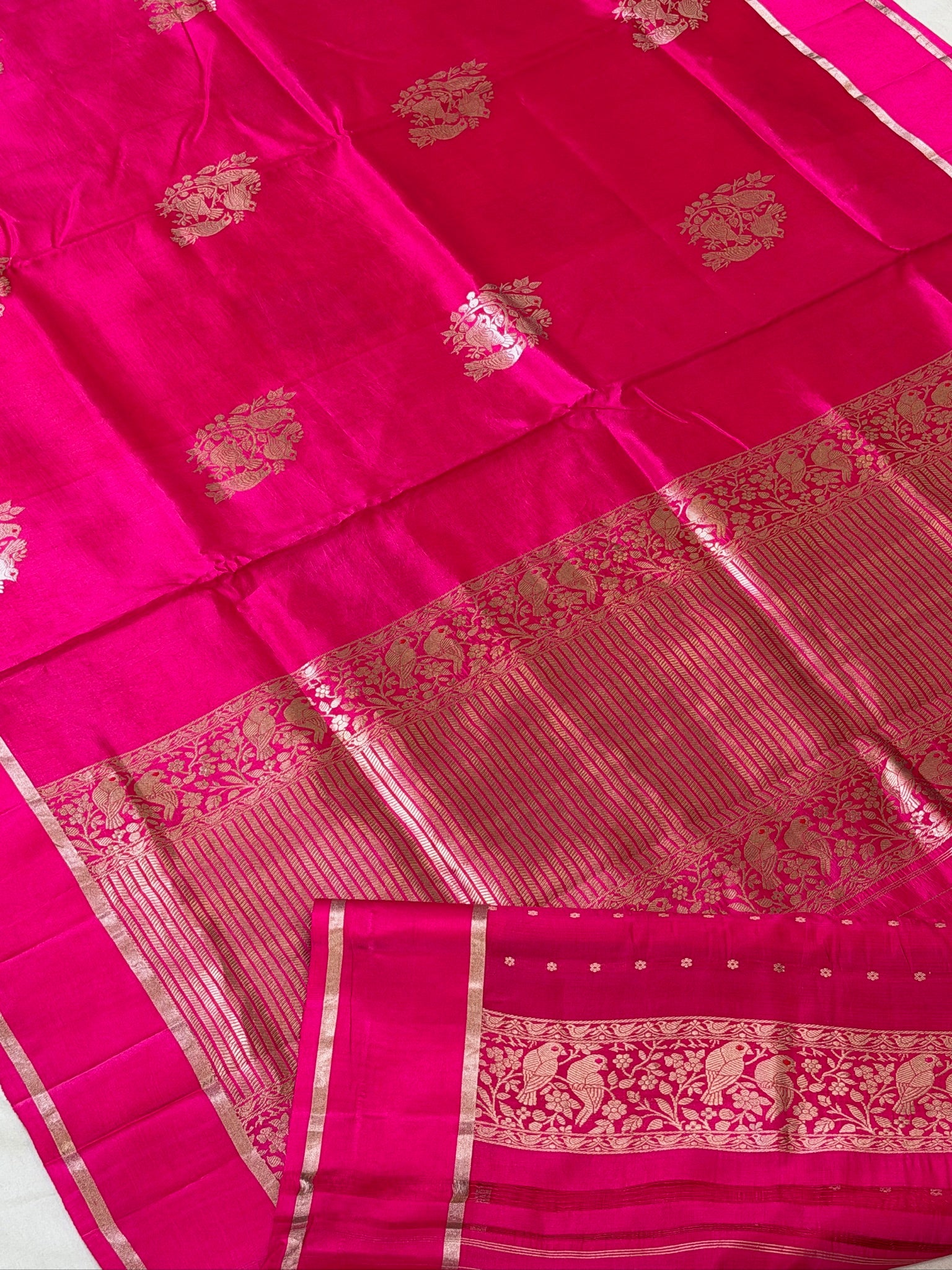 Rani Pink 100% Pure Soft Katan Silk Handwoven Saree