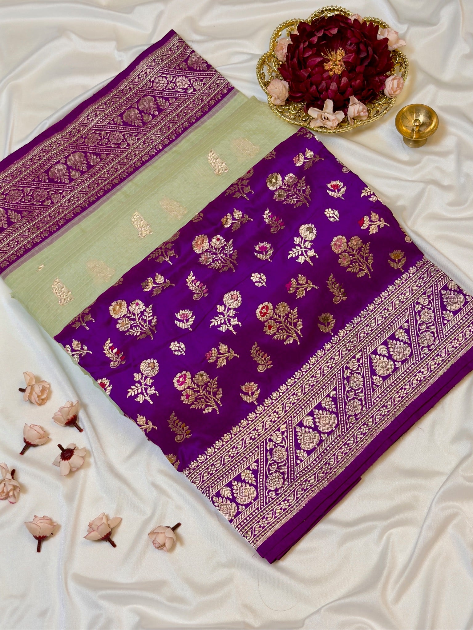 Half Half Banarasi Kaduwa Kora silk body katan kadiya border