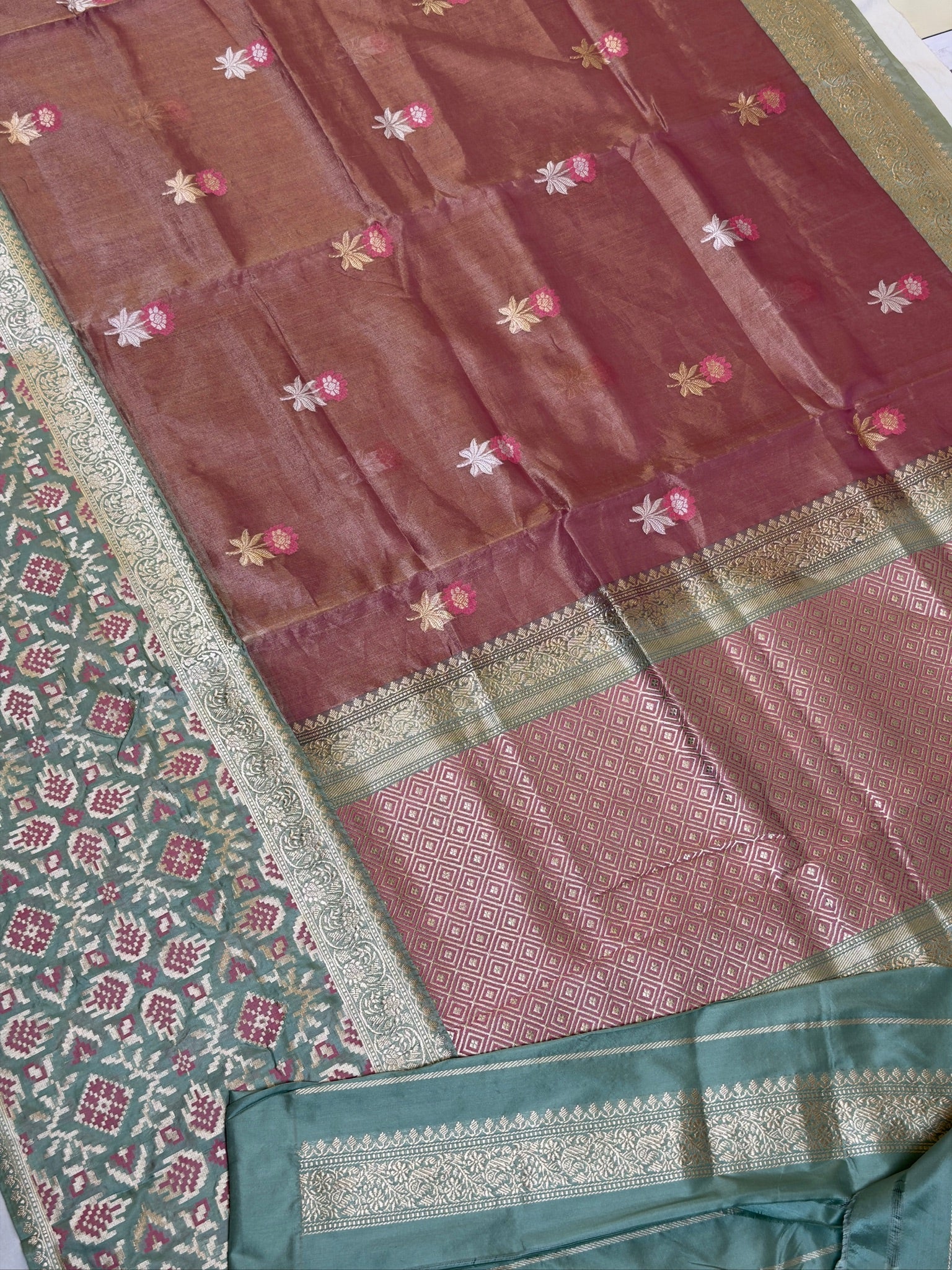 Dusty Rose Pink Pure Tissue Silk Kadiyal Border Banarasi handwoven Saree