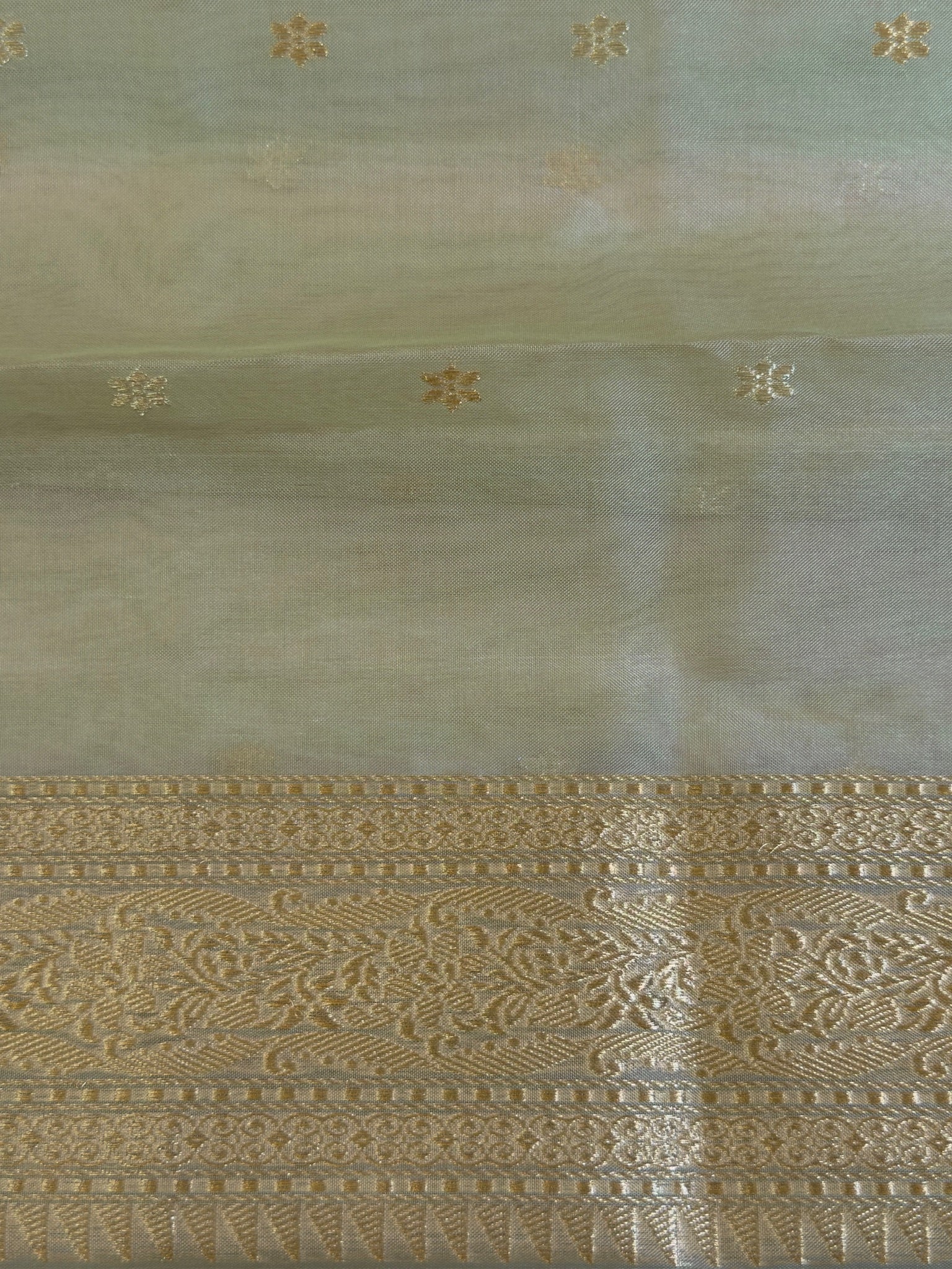 Sea Green Pure Kora Silk Kaduwa Border Banarasi handwoven Saree