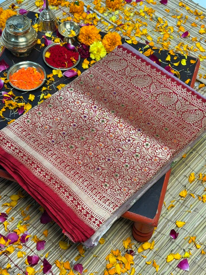 Soft Lilac Pink Handwoven Pure Banarasi Tissue Silk Saree
