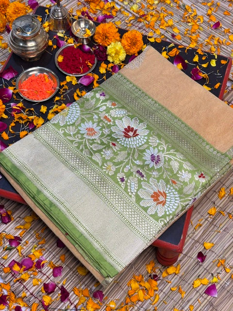 Soft Mustard Gold Handwoven Pure Banarasi Tissue Silk Saree