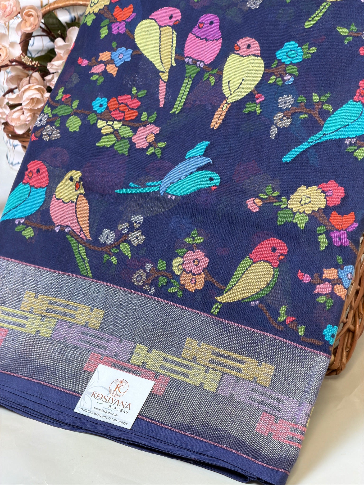 Nilambari Pure Real Zari Cotton Jamdani Saree