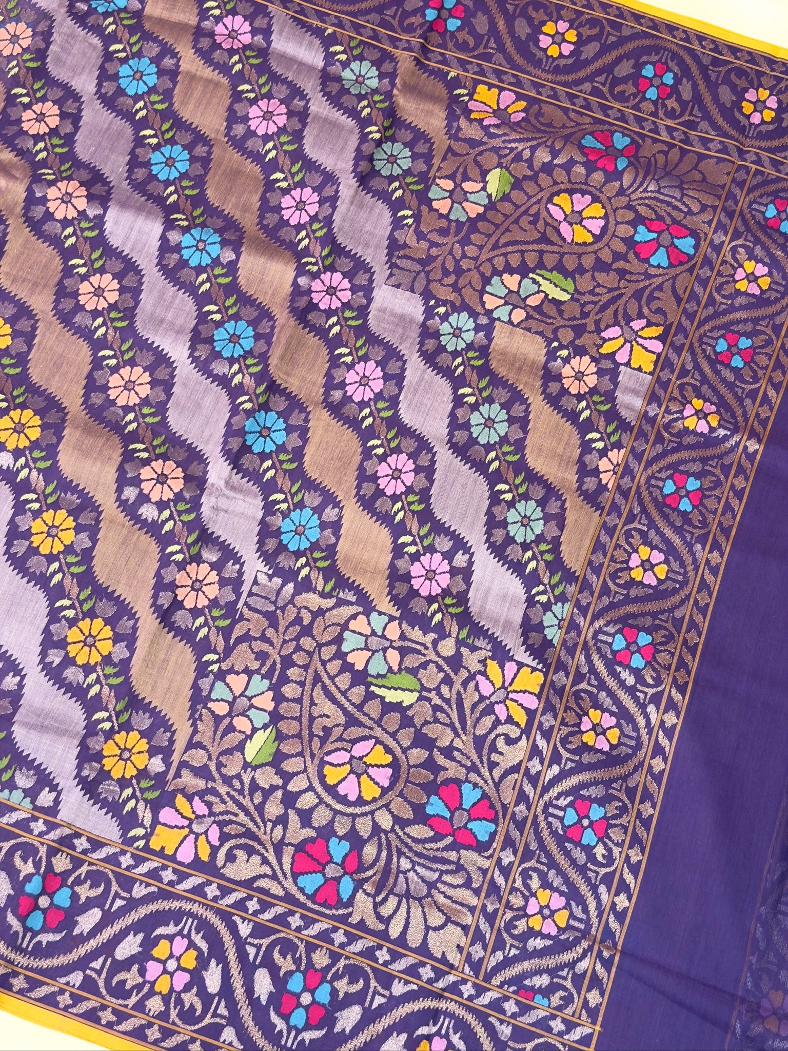 Pure Real Zari Cotton Jamdani Saree Nilambari Rangkat saree