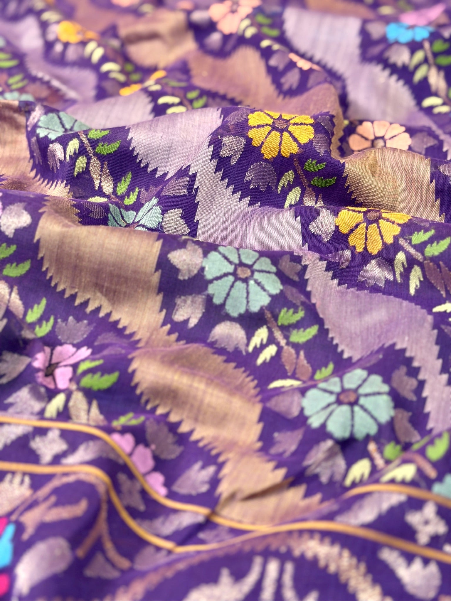 Pure Real Zari Cotton Jamdani Saree Nilambari Rangkat saree