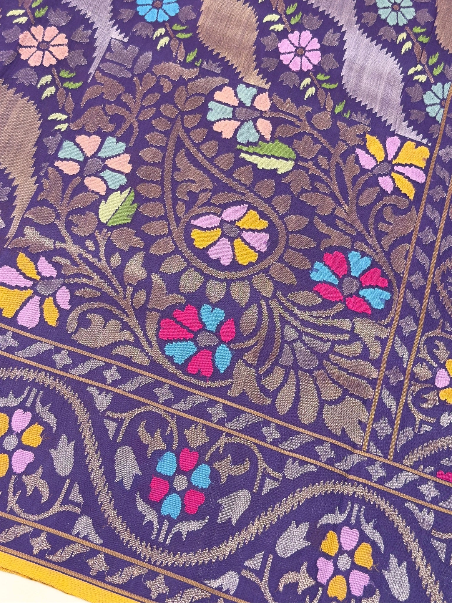 Pure Real Zari Cotton Jamdani Saree Nilambari Rangkat saree
