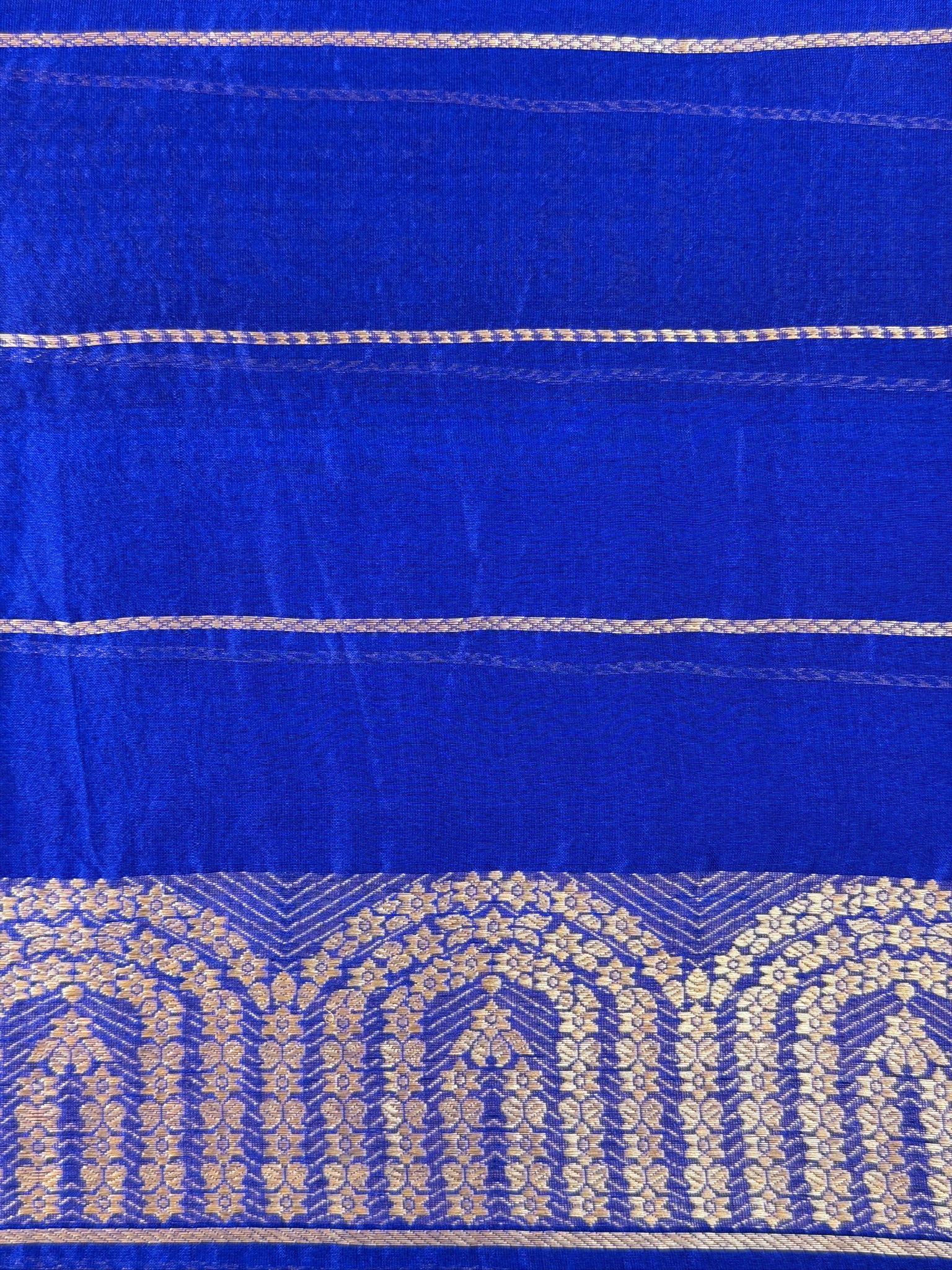 Royal Blue Handwoven Kora Silk Saree with Hand-Brush Dyeing & Zari Border