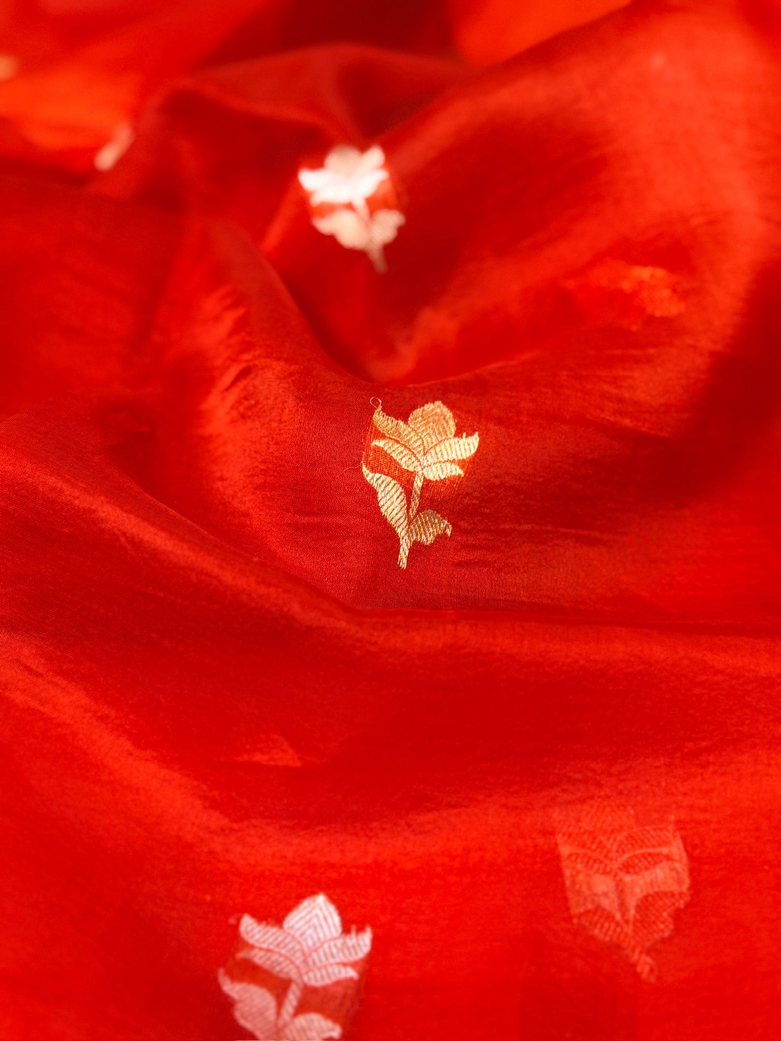 Rust Orange Handwoven Kora Silk Saree with Hand-Brush Dyeing & Zari Border