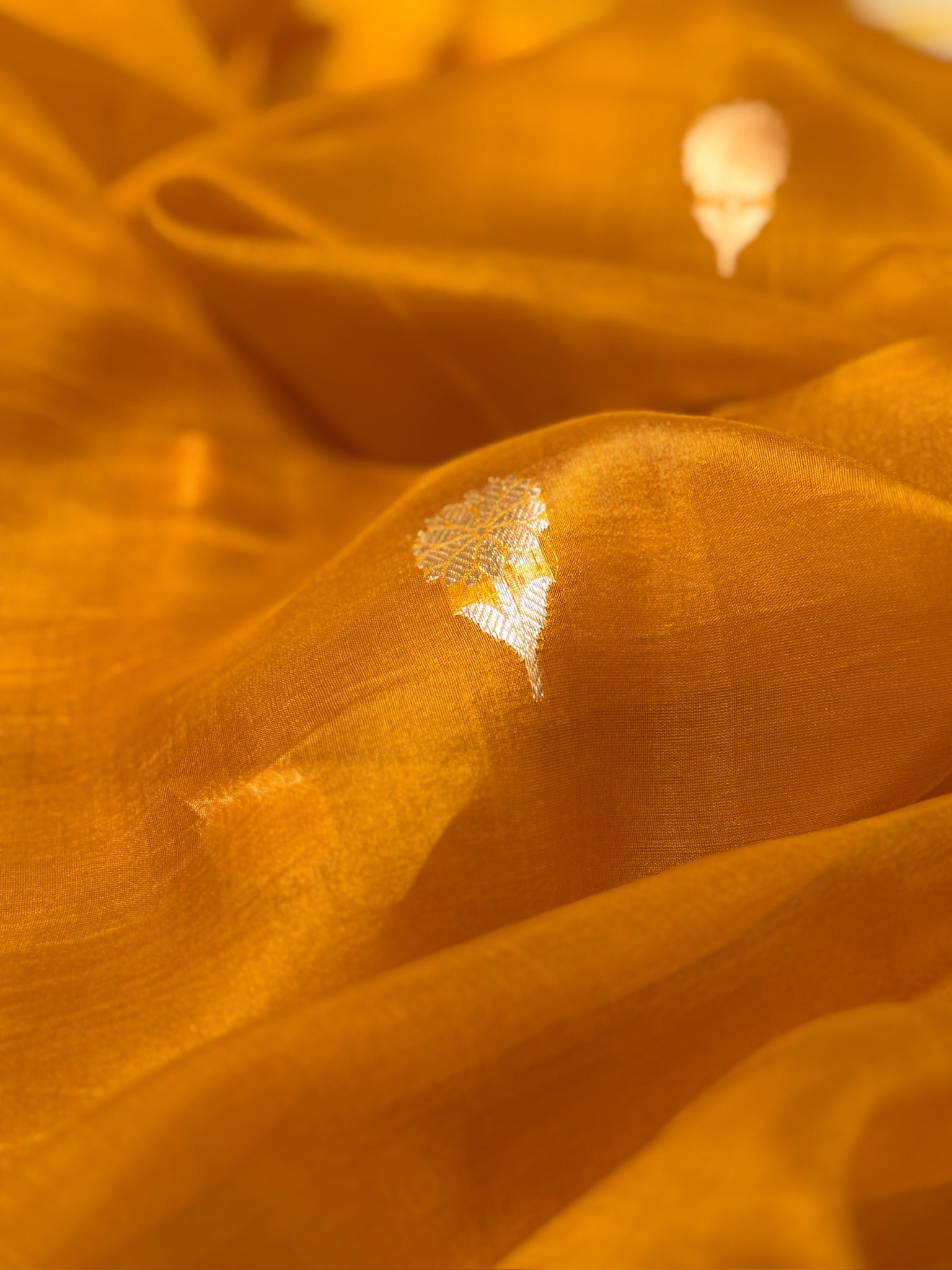 Yellow Handwoven Kora Silk Saree with Hand-Brush Dyeing & Zari Border