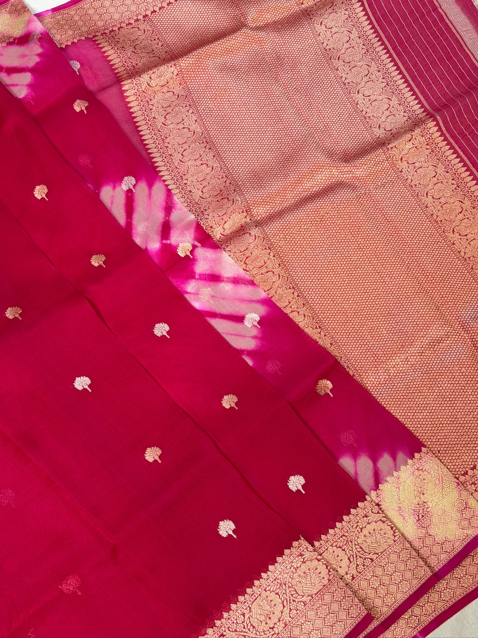 Apple Pink Handwoven Kora Silk Saree with Hand-Brush Dyeing & Zari Border