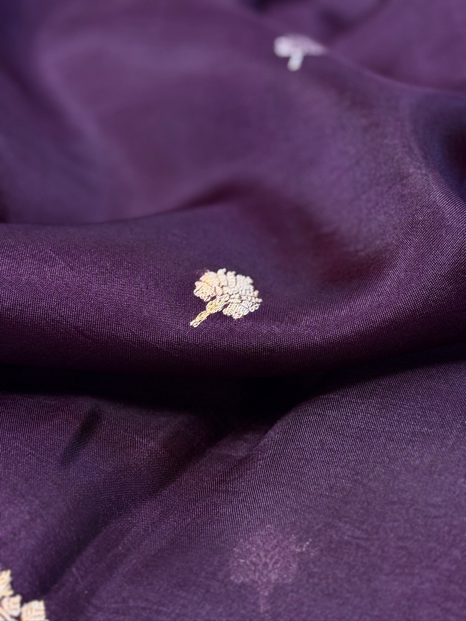 Wine Handwoven Kora Silk Saree with Hand-Brush Dyeing & Zari Border