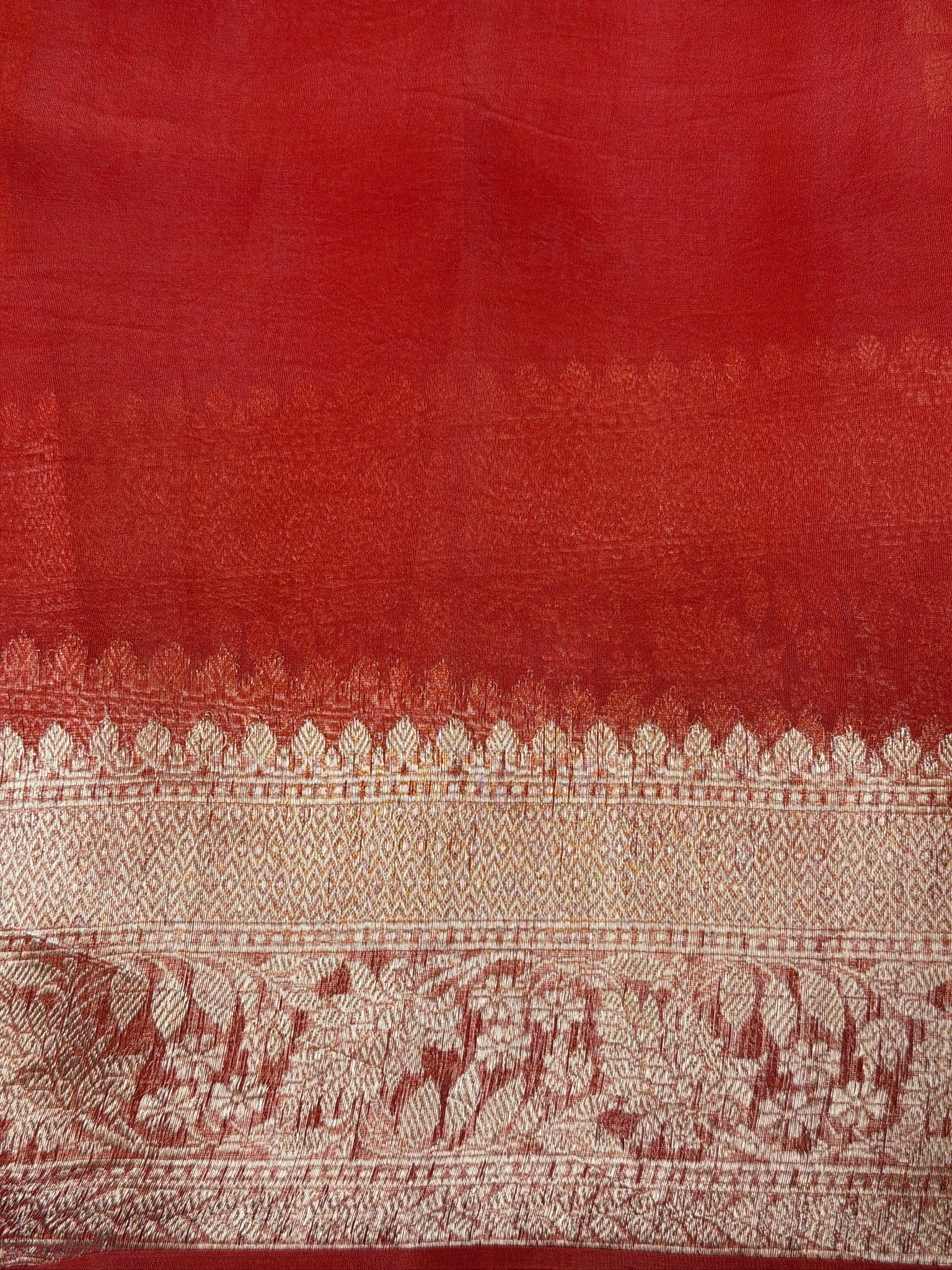 Rust Orange Handwoven Kora Silk Saree with Hand-Brush Dyeing & Zari Border