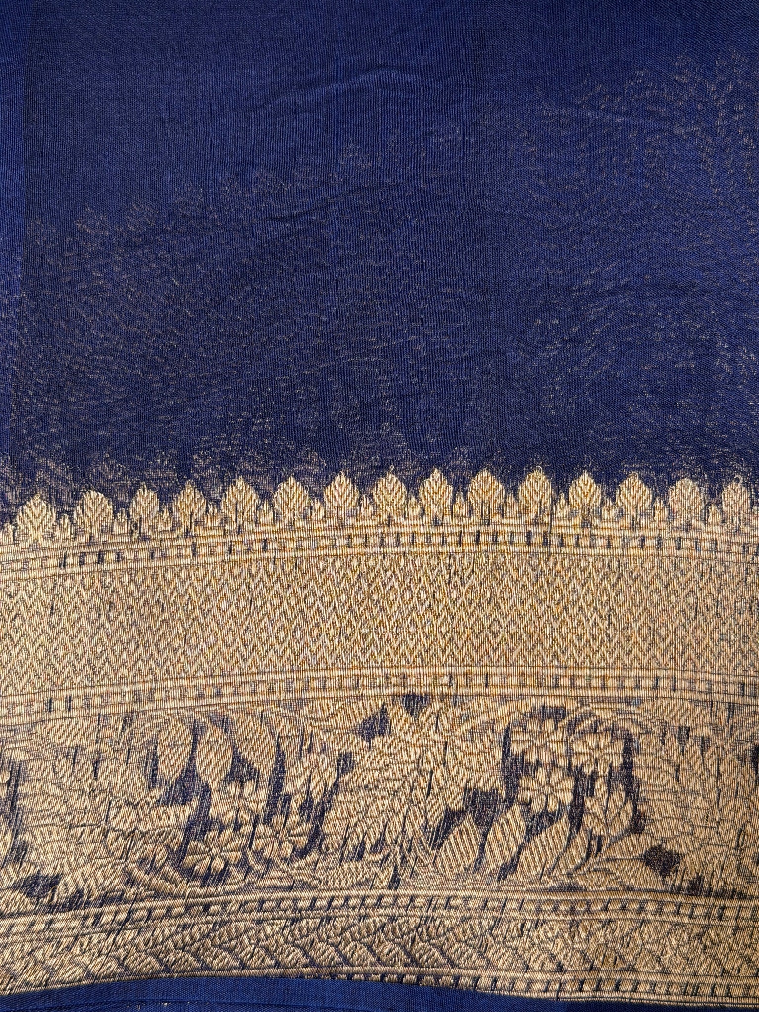 Ink Blue Handwoven Kora Silk Saree with Hand-Brush Dyeing & Zari Border